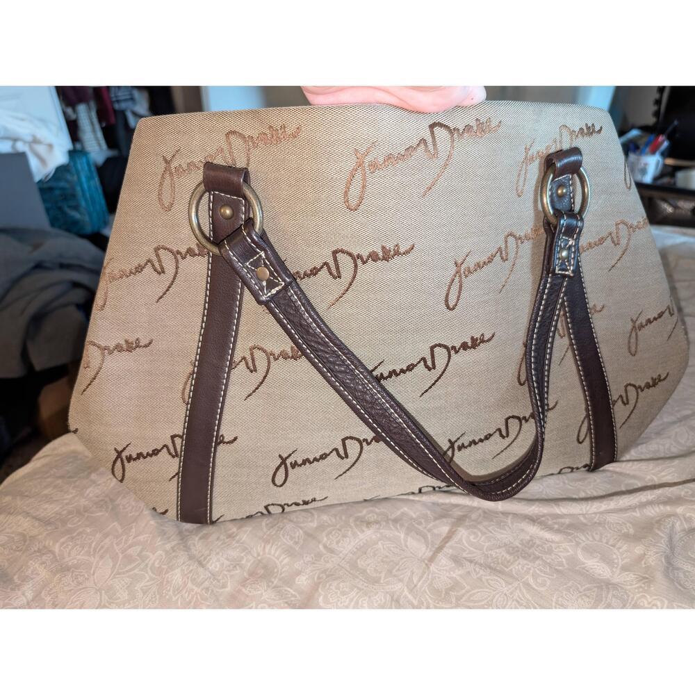 Vintage Junior Drake Tote Bag Tan Brown Logo - Picture 8 of 9